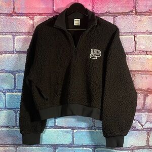PINK Victoria’s Secret Black Sherpa Quarter-Zip Pullover Women’s S/P Fleece Crop